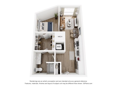 Floor plan for studio, 1 bath, 571 sqft